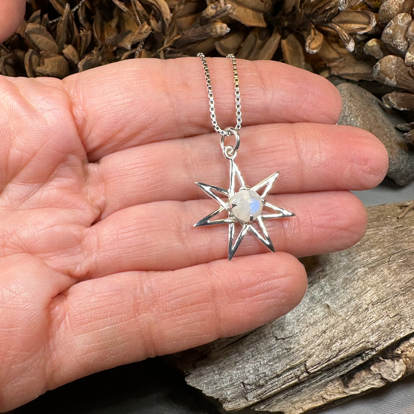 Moonstone Elven Star Necklace in Sterling Silver