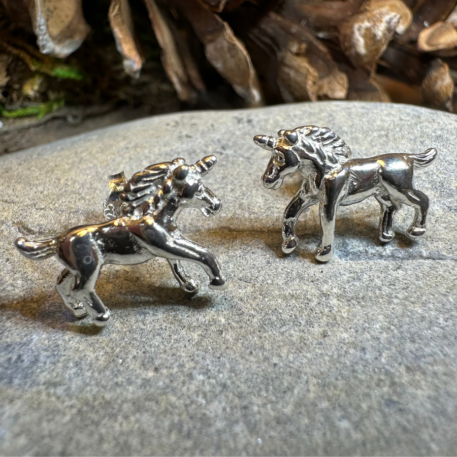 Legendary Unicorn Post Back Earrings in Sterling Silver