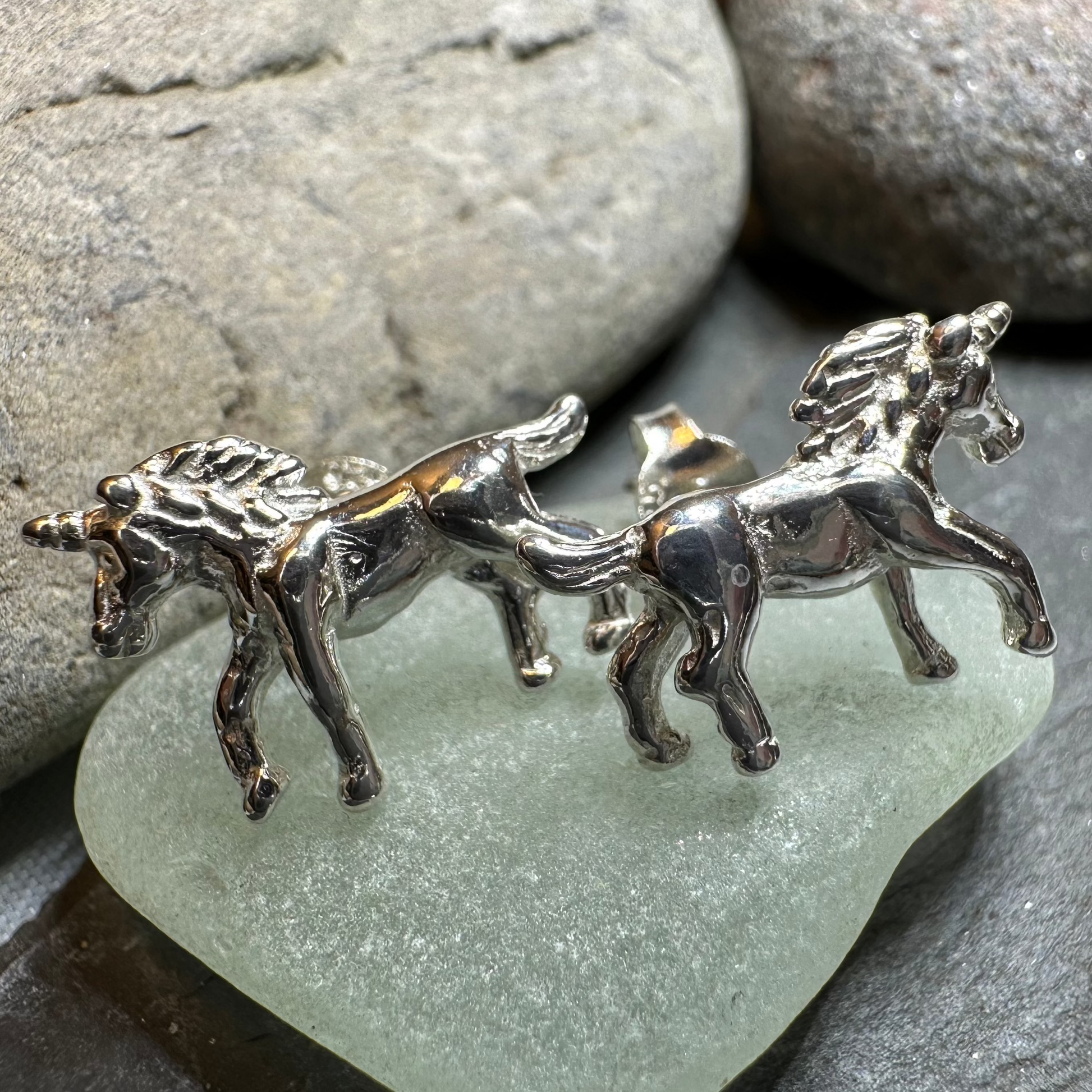Legendary Unicorn Post Back Earrings in Sterling Silver — view 6