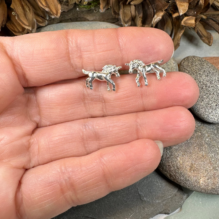 Legendary Unicorn Post Back Earrings in Sterling Silver