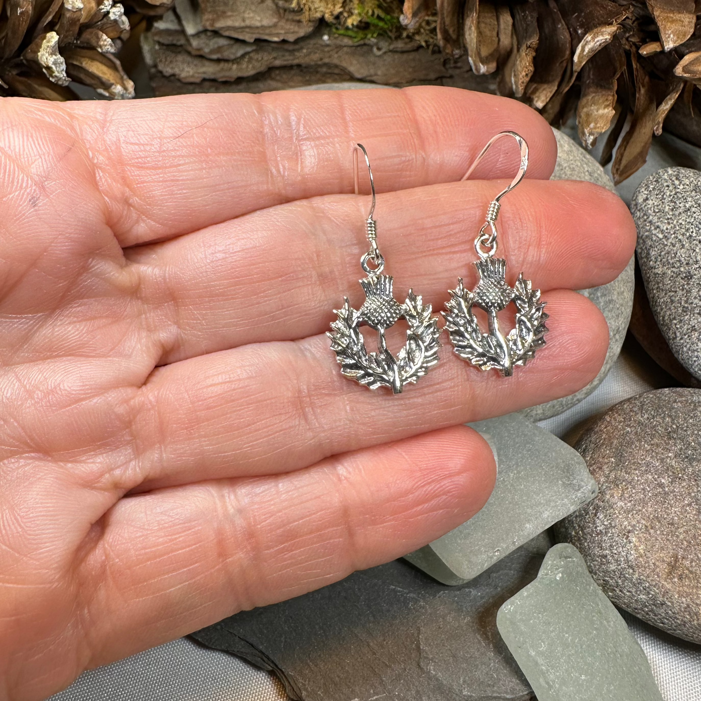 Alruna Scottish Thistle Earrings in Sterling Silver