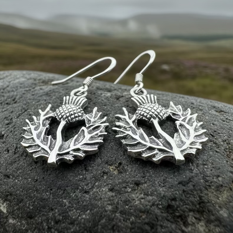 Alruna Scottish Thistle Earrings in Sterling Silver