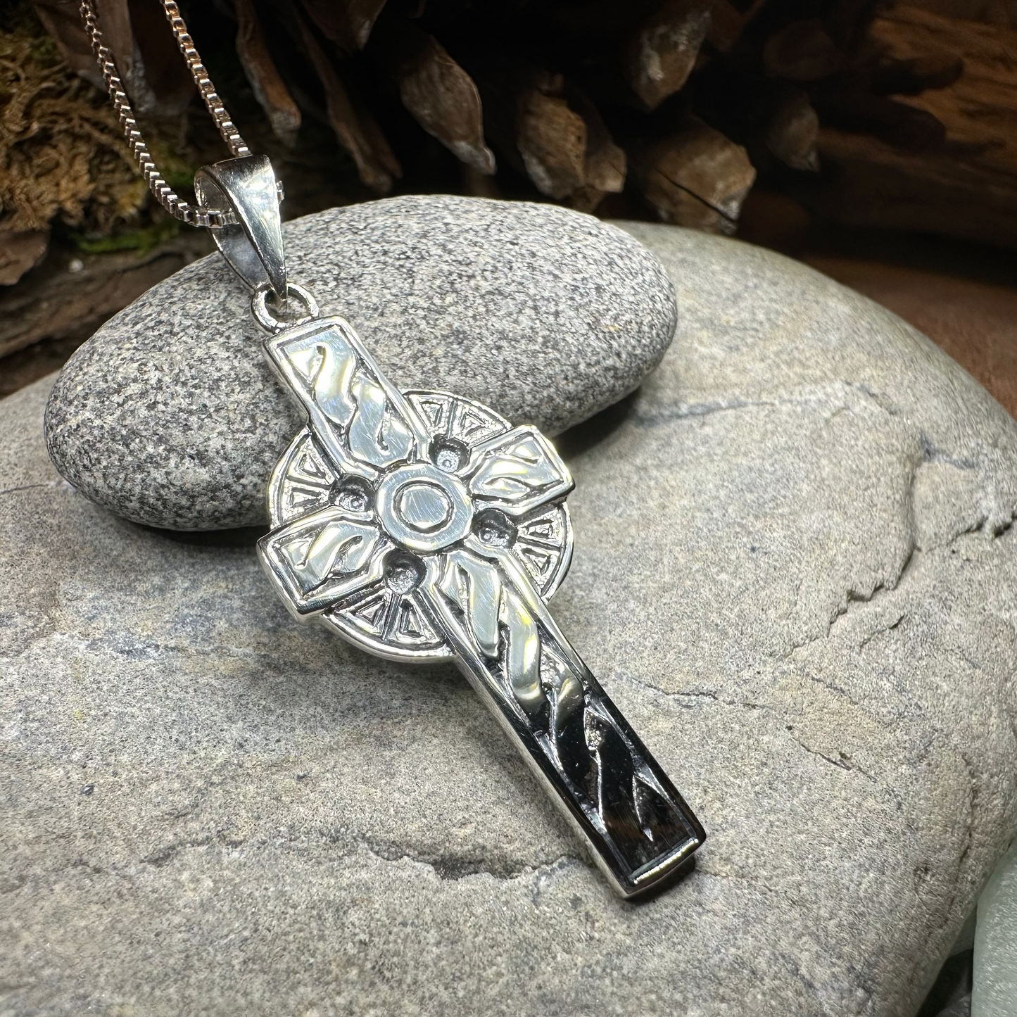 Teelin Celtic Cross Necklace in Sterling Silver — view 5