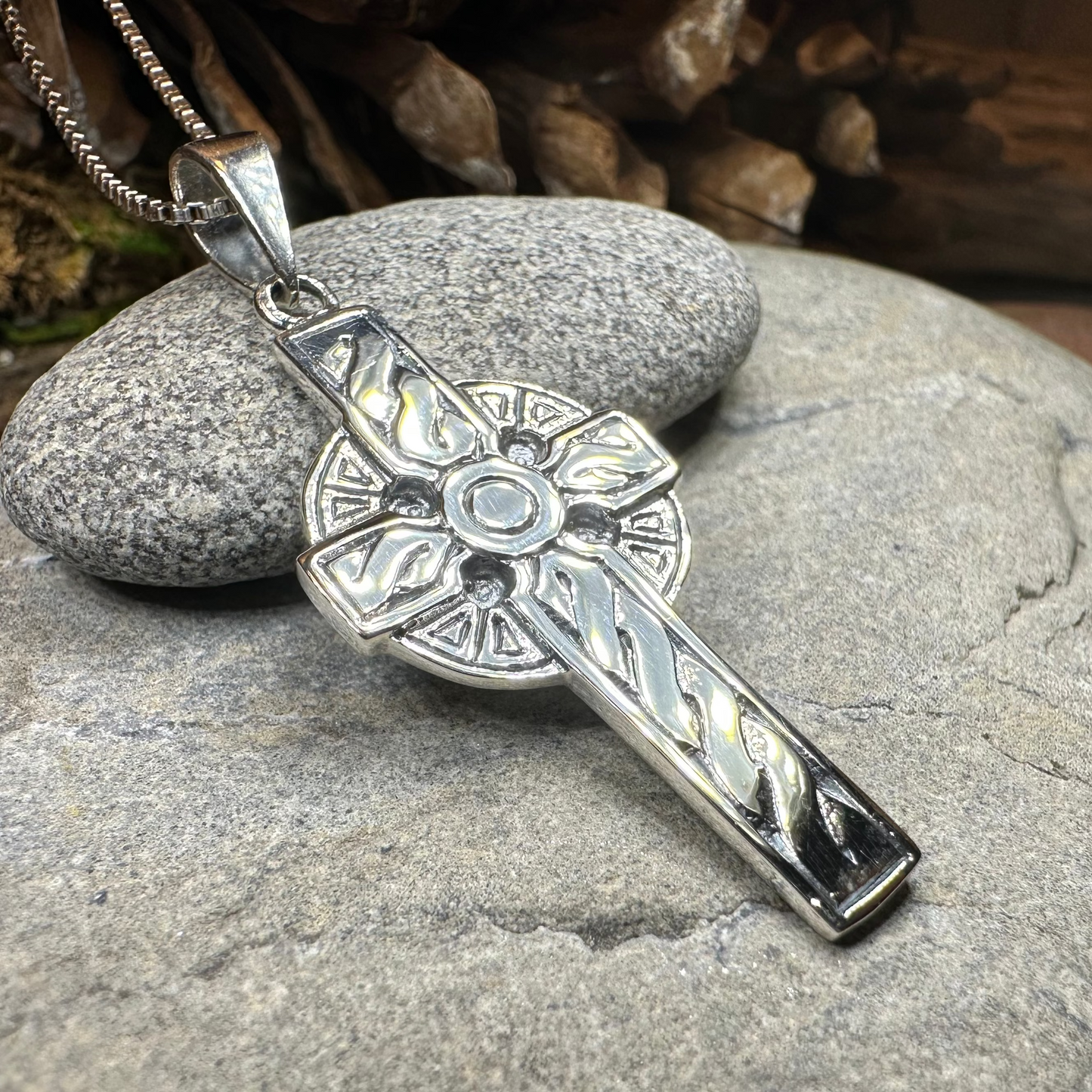 Teelin Celtic Cross Necklace in Sterling Silver — view 3