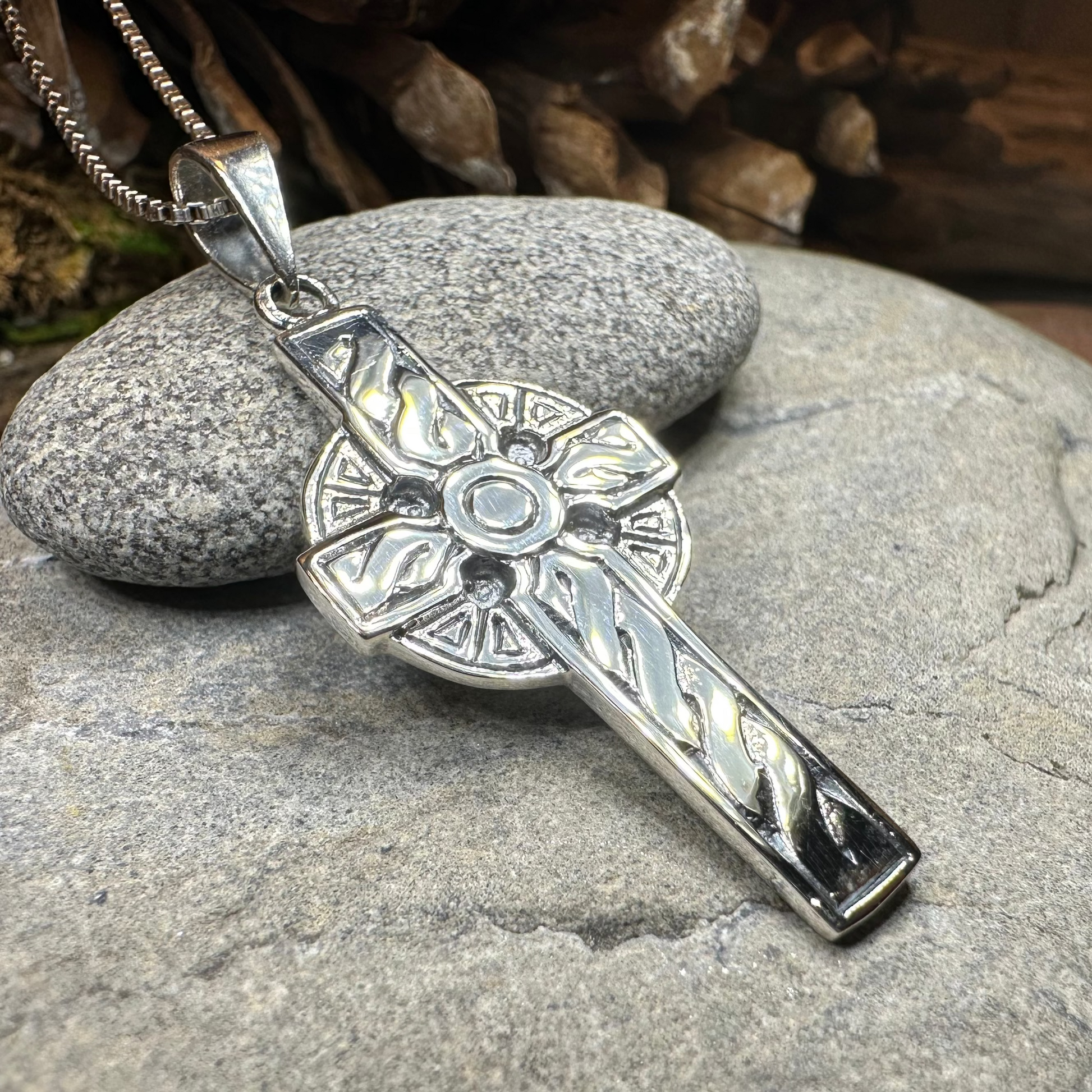 Teelin Celtic Cross Necklace in Sterling Silver — view 3