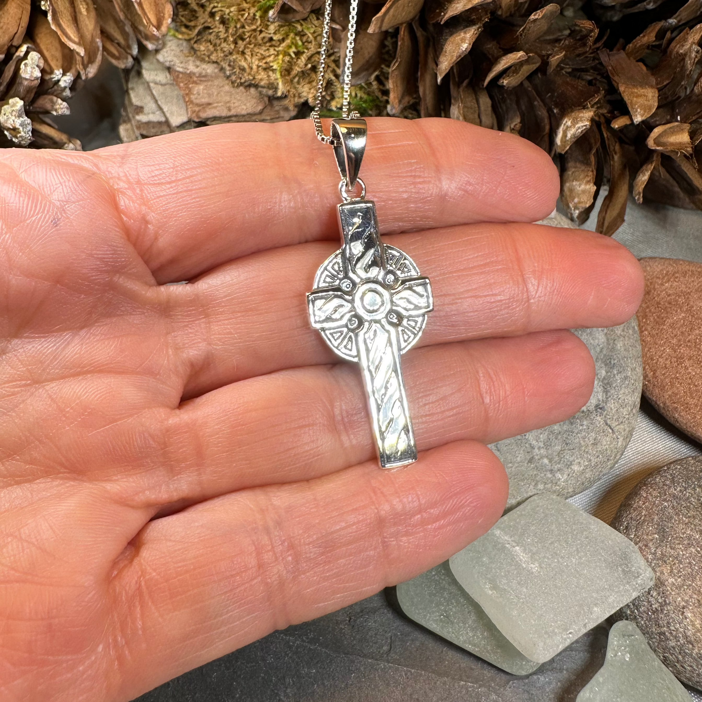 Teelin Celtic Cross Necklace in Sterling Silver — view 4