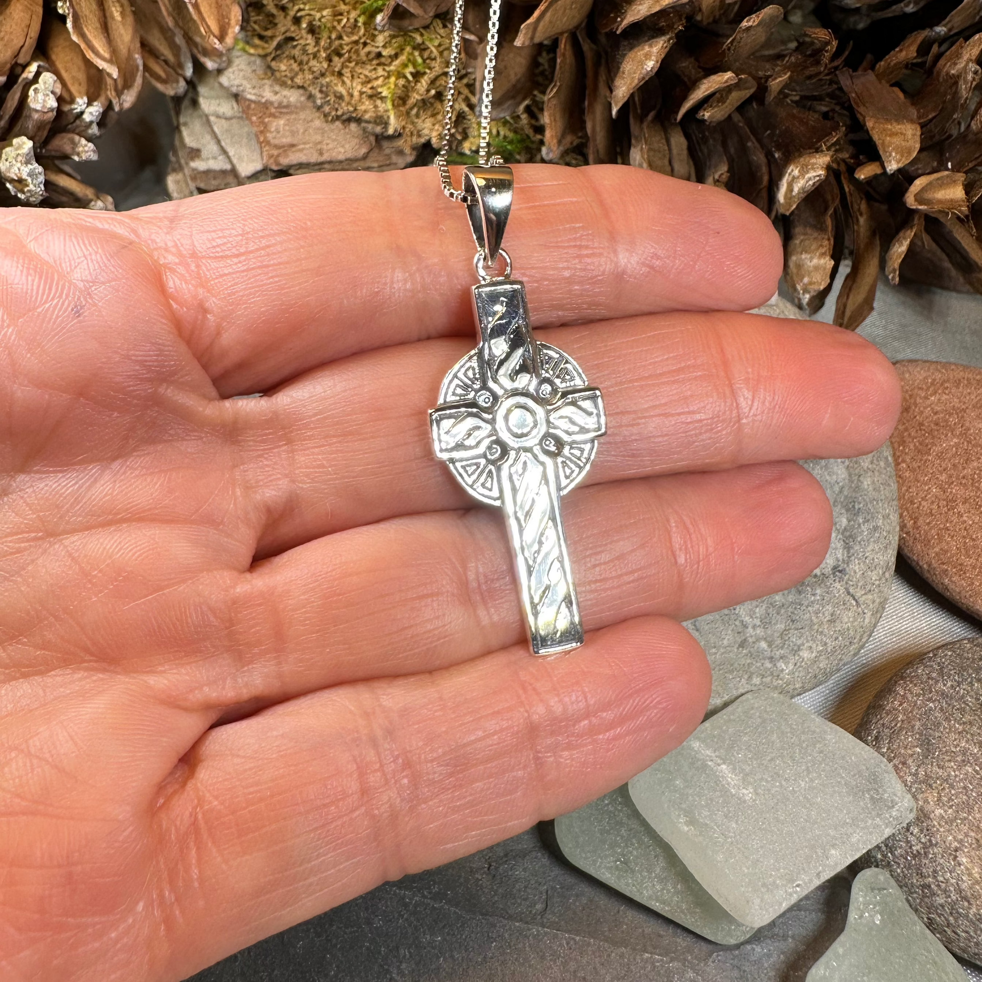 Teelin Celtic Cross Necklace in Sterling Silver — view 4