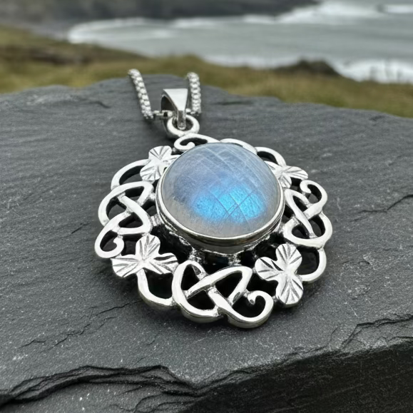 Elana Shamrock Moonstone Necklace in sterling silver