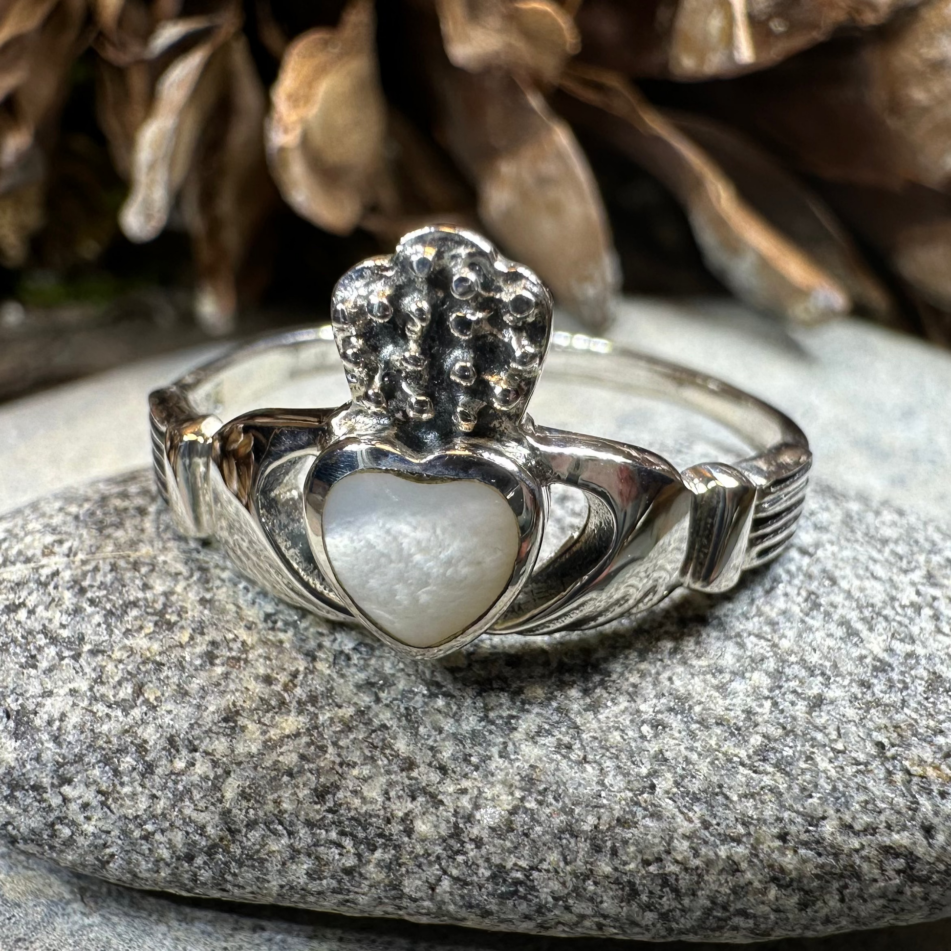 Aurora Irish Claddagh Ring with Mother of Pearl — view 3