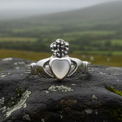 Aurora Irish Claddagh Ring with Mother of Pearl — view 6