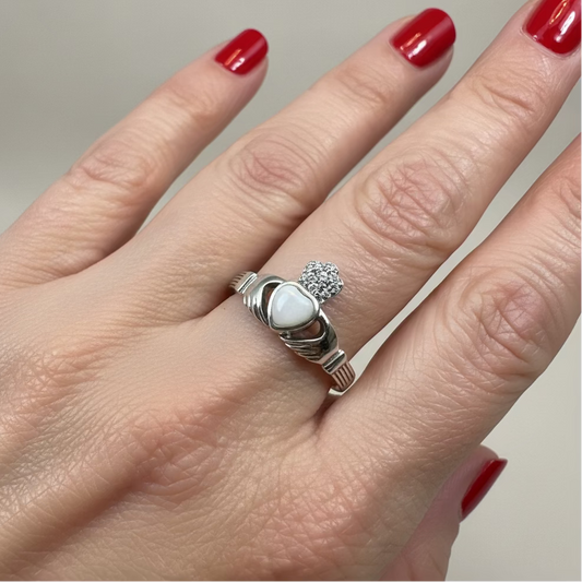 Aurora Irish Claddagh Ring with Mother of Pearl