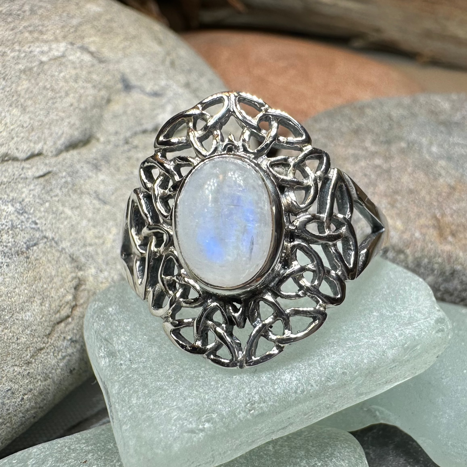 Celtic Starglow Moonstone Ring in Sterling Silver — view 3