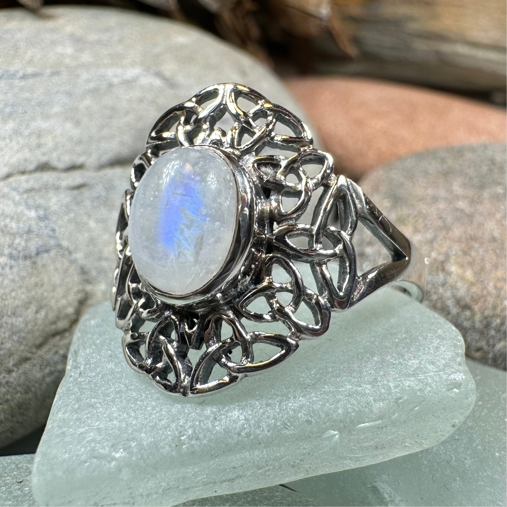 Celtic Starglow Moonstone Ring in Sterling Silver — view 5