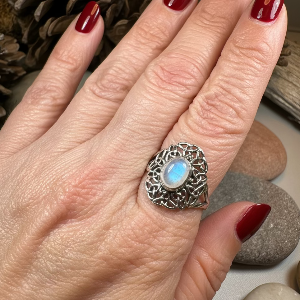 Celtic Starglow Moonstone Ring in Sterling Silver — view 2