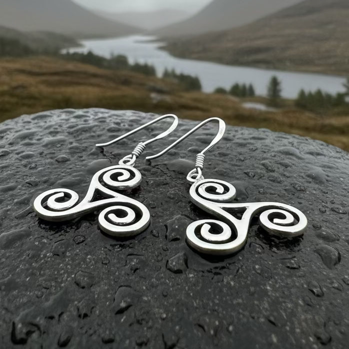 Elfwyn Celtic Spiral Earrings in Sterling Silver