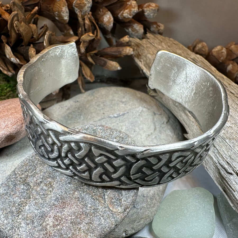 Celtic Knot Pewter Cuff Bracelet - Handmade in Scotland
