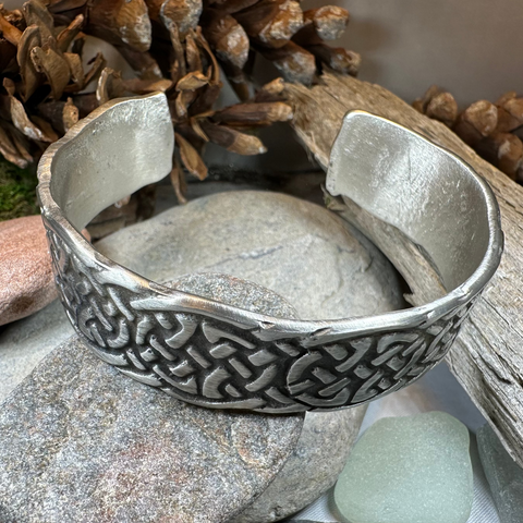 Load image into Gallery viewer, Celtic Knot Pewter Cuff Bracelet - Handmade in Scotland
