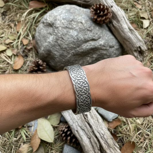 Celtic Knot Pewter Cuff Bracelet - Handmade in Scotland