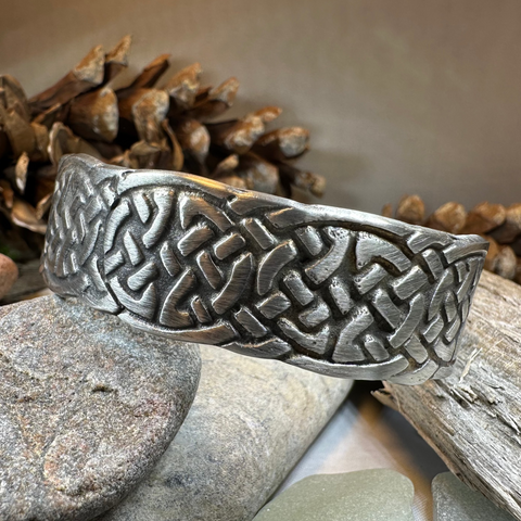 Load image into Gallery viewer, Celtic Knot Pewter Cuff Bracelet - Handmade in Scotland
