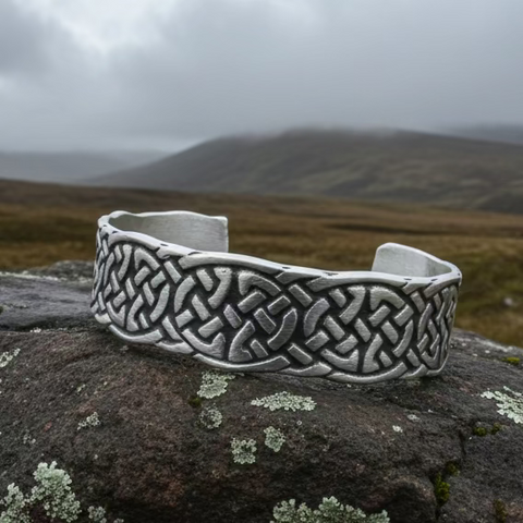 Load image into Gallery viewer, Celtic Knot Pewter Cuff Bracelet - Handmade in Scotland

