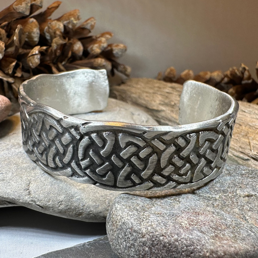 Celtic Knot Pewter Cuff Bracelet - Handmade in Scotland