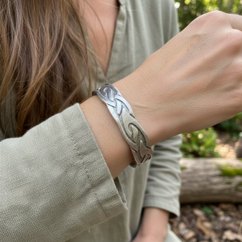 Load image into Gallery viewer, Cruth Celtic Pewter Cuff Bracelet - Handmade in Scotland
