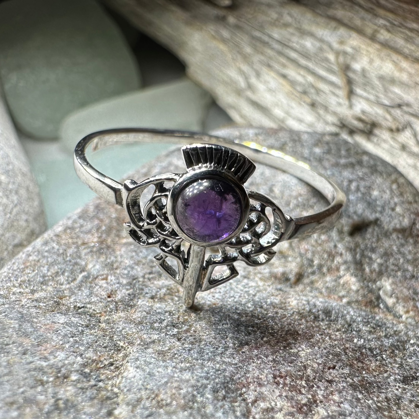 Ailsa Scottish Thistle Amethyst Ring in Sterling Silver — view 5