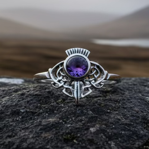 Ailsa Scottish Thistle Amethyst Ring