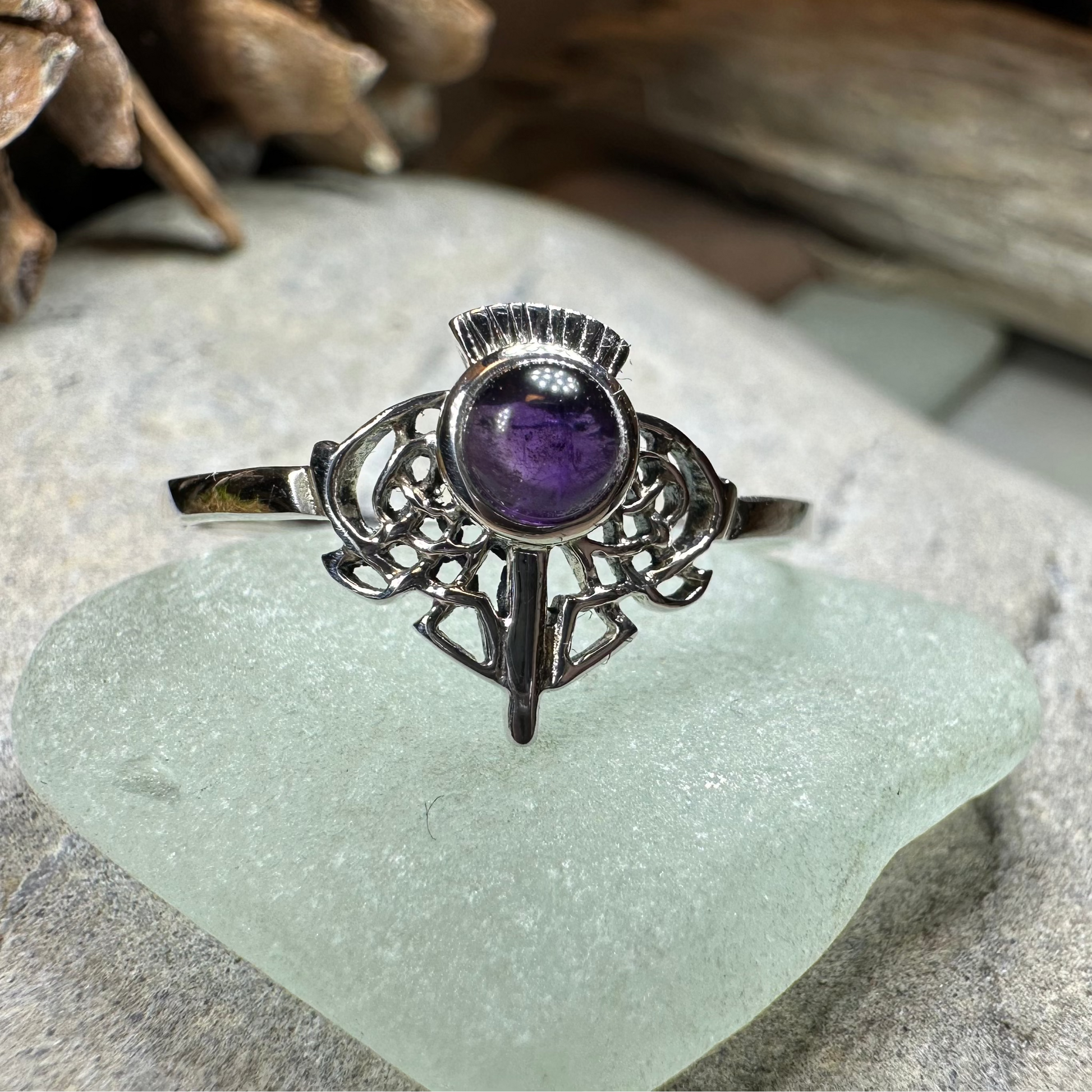 Ailsa Scottish Thistle Amethyst Ring in Sterling Silver — view 4