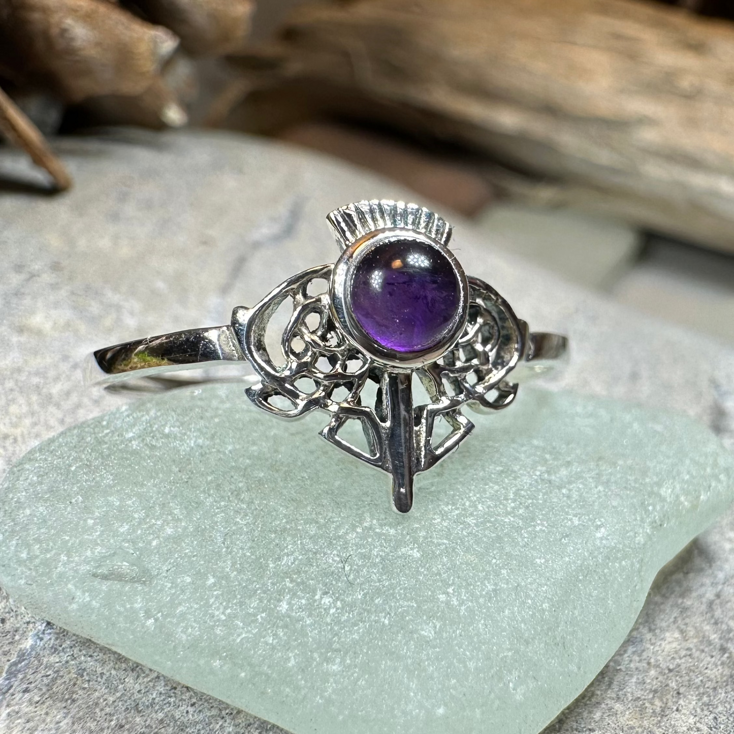 Ailsa Scottish Thistle Amethyst Ring in Sterling Silver — view 6