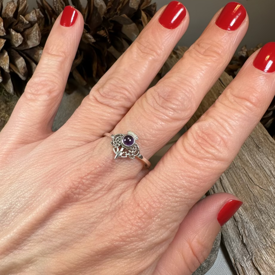 Ailsa Scottish Thistle Amethyst Ring in Sterling Silver — view 2