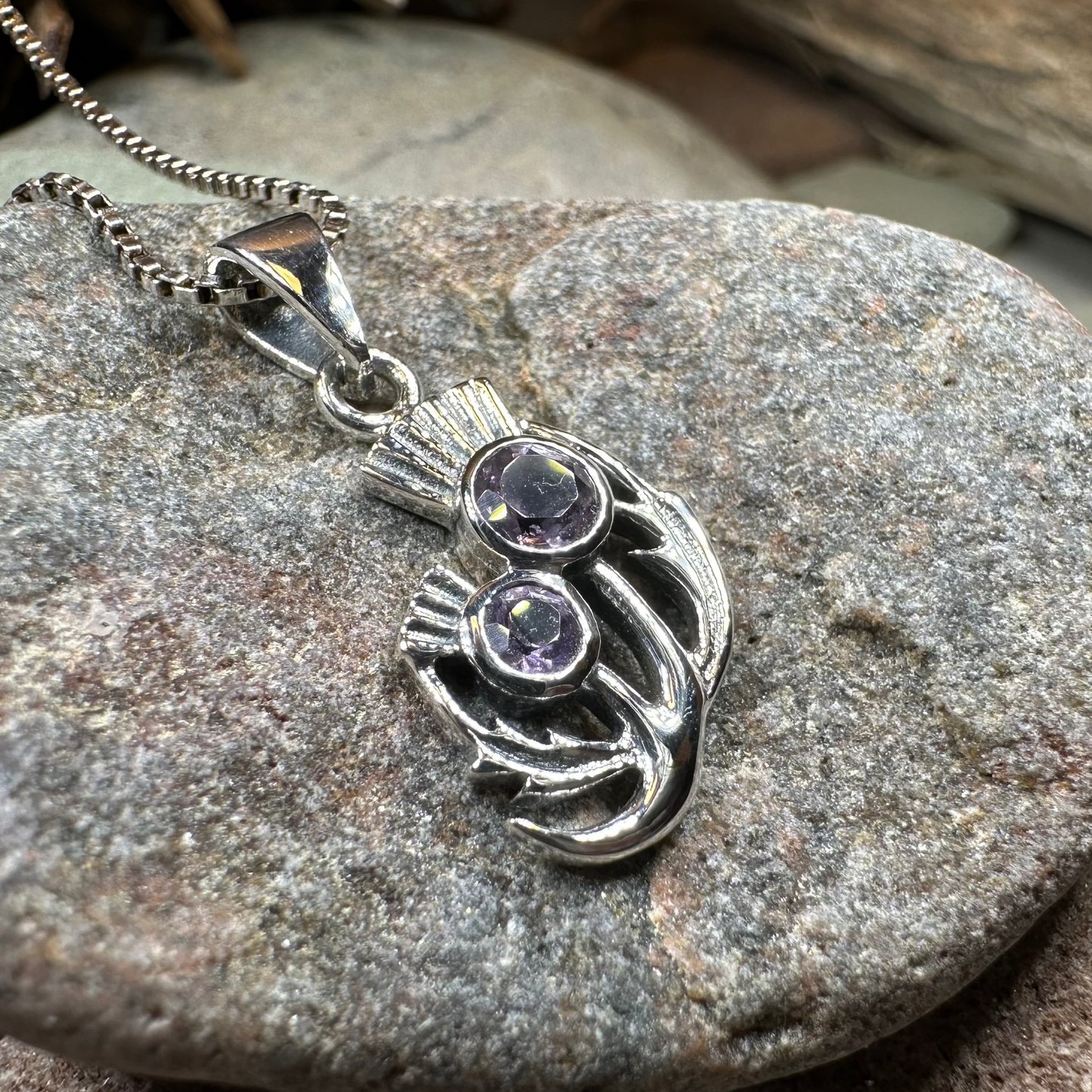 Scottish Spring Thistle Amethyst Necklace in Sterling Silver