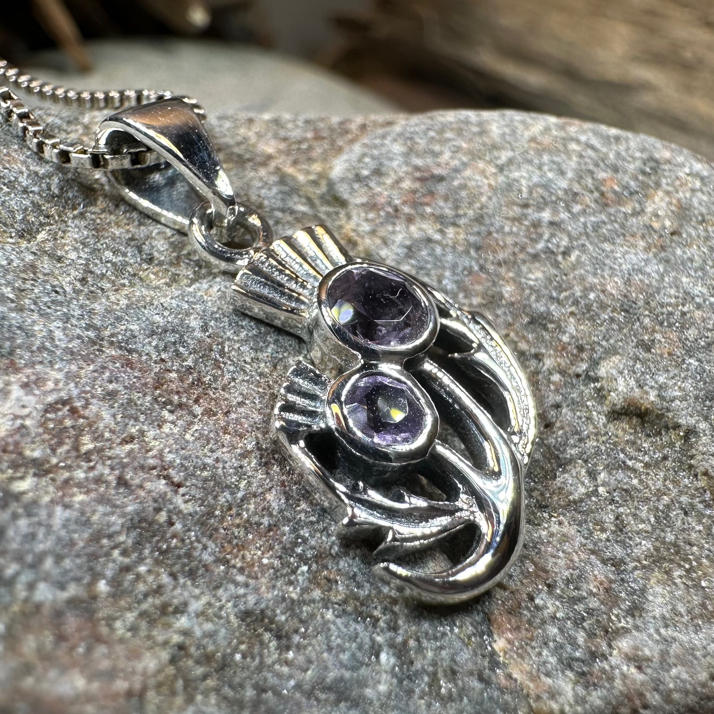 Scottish Spring Thistle Amethyst Necklace in Sterling Silver