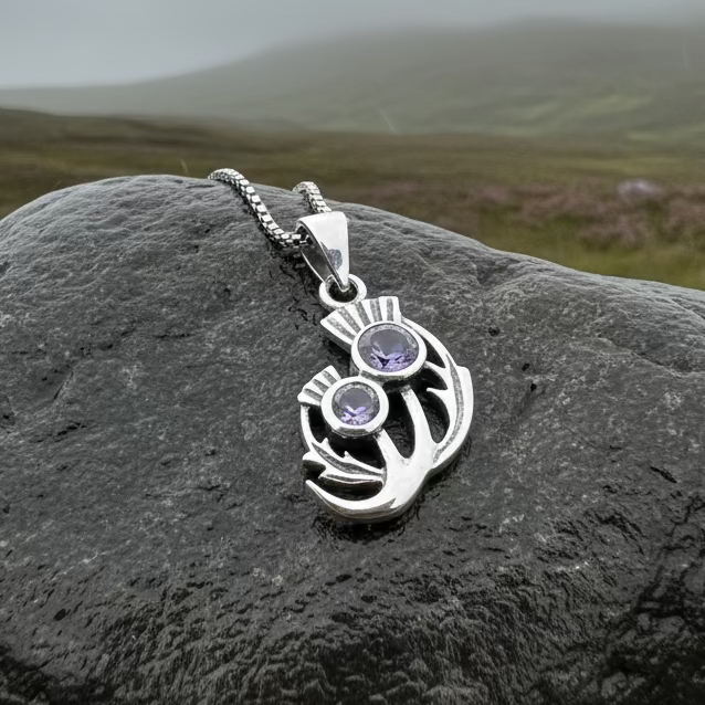 Scottish Spring Thistle Amethyst Necklace in Sterling Silver