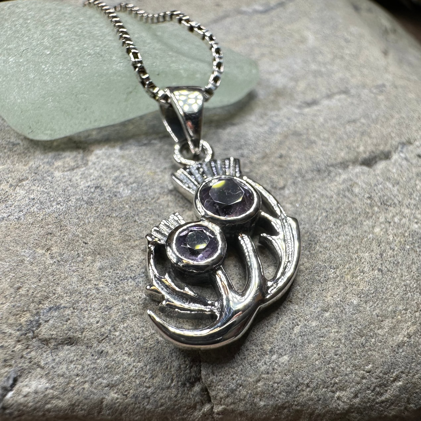 Scottish Spring Thistle Amethyst Necklace in Sterling Silver