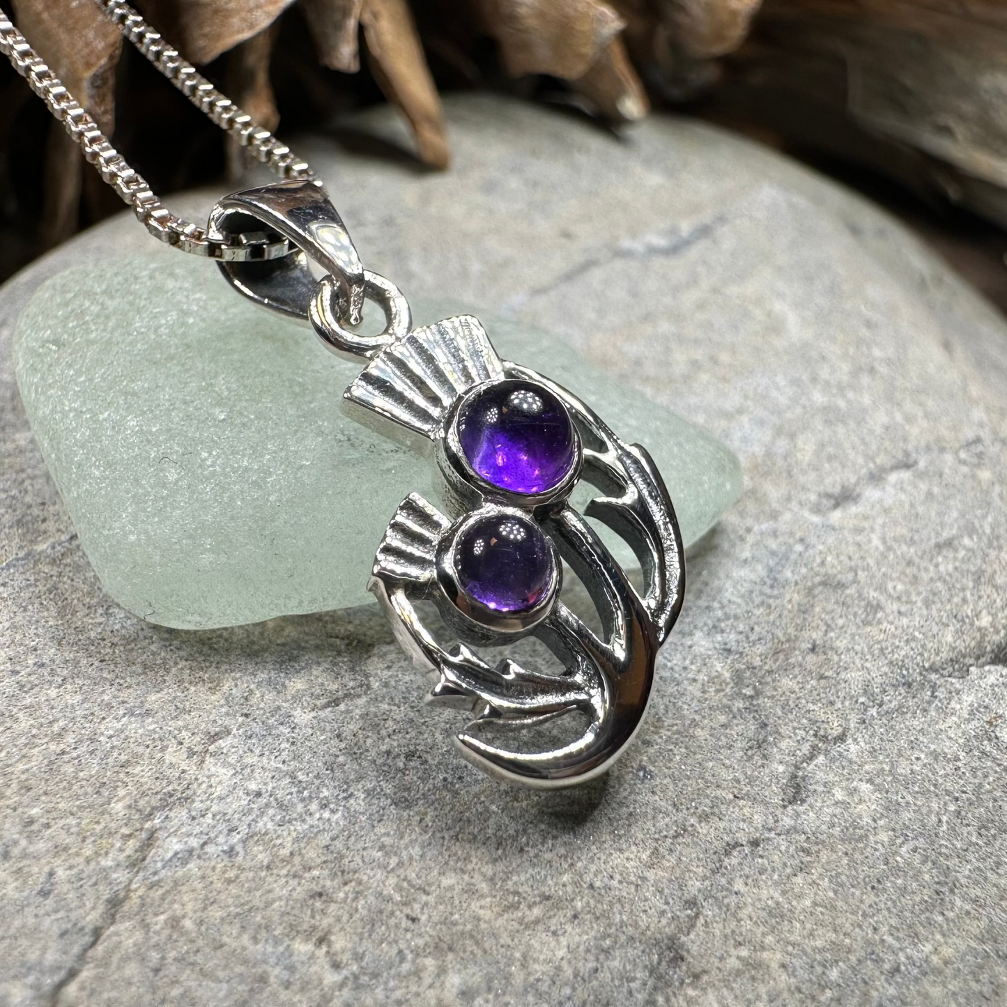 Scottish Spring Thistle Amethyst Necklace in Sterling Silver