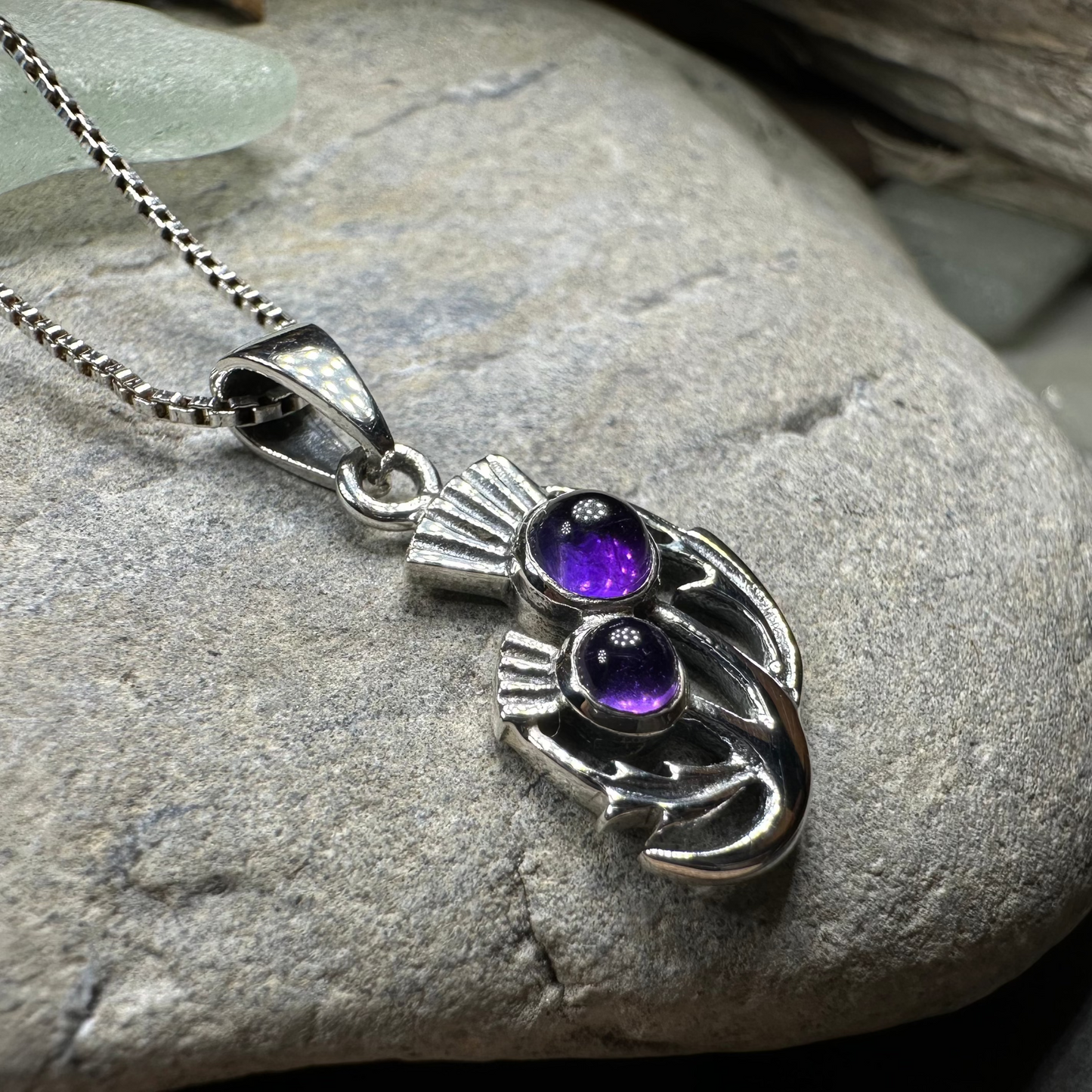Scottish Spring Thistle Amethyst Necklace in Sterling Silver