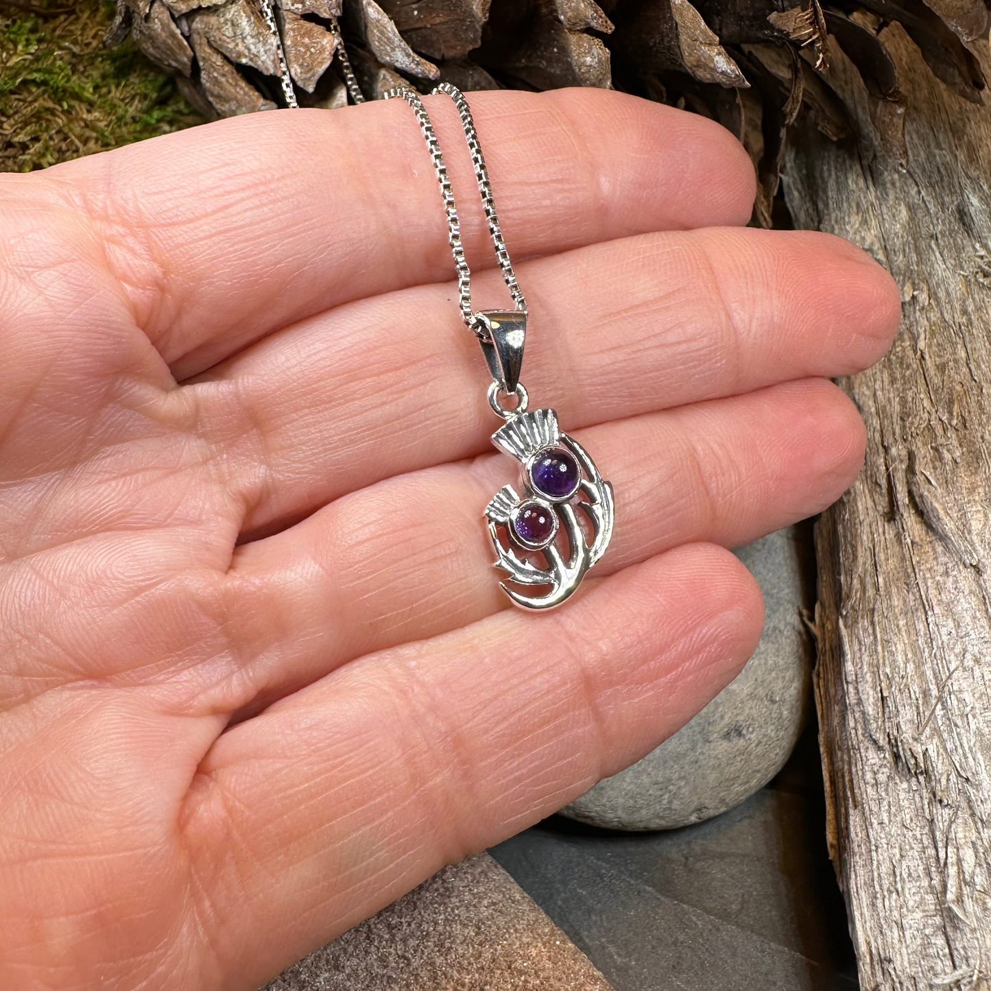 Scottish Spring Thistle Amethyst Necklace in Sterling Silver