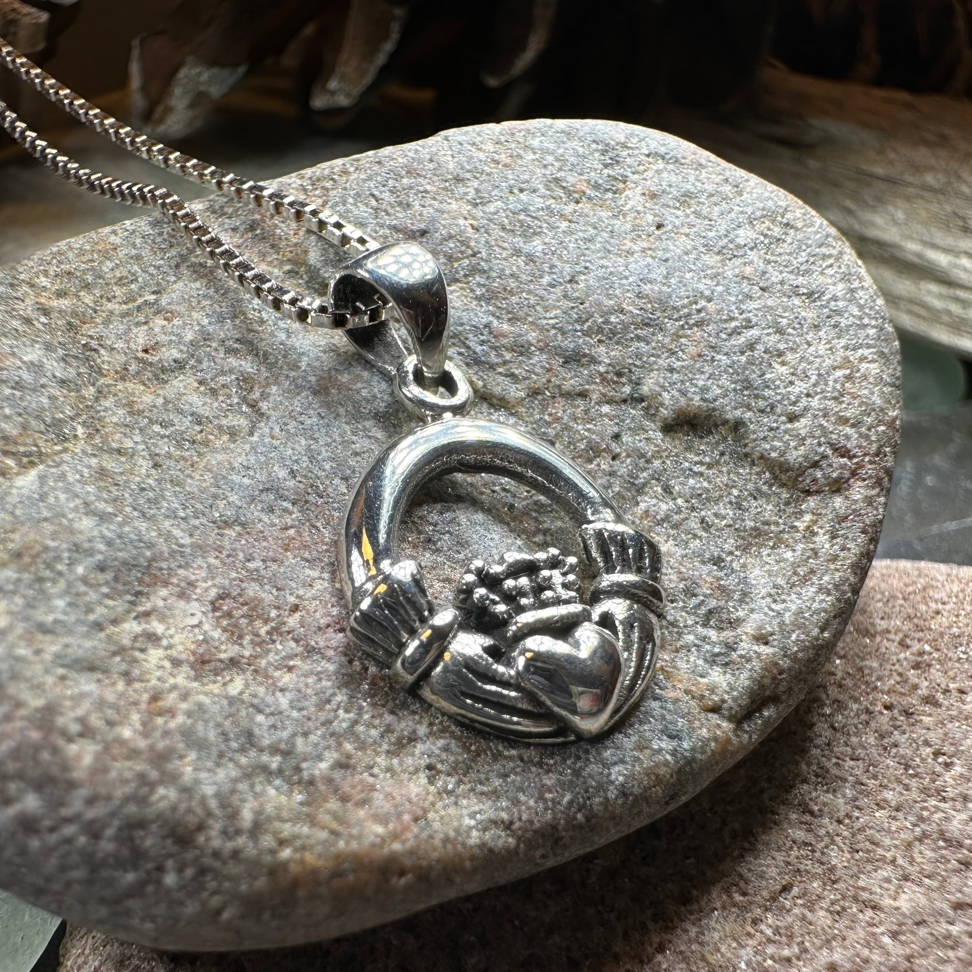 Petite Claddagh Necklace in sterling silver