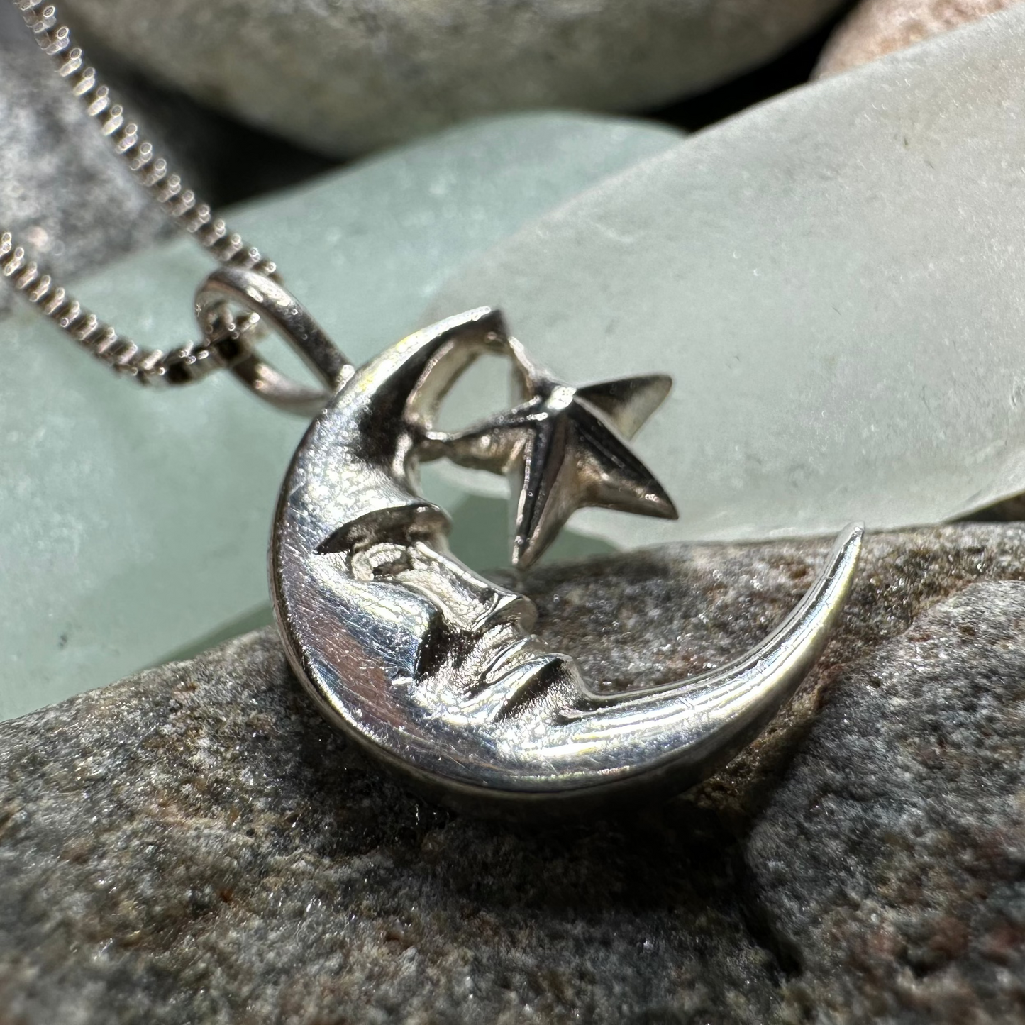 Petite Moon and Star Necklace in sterling silver