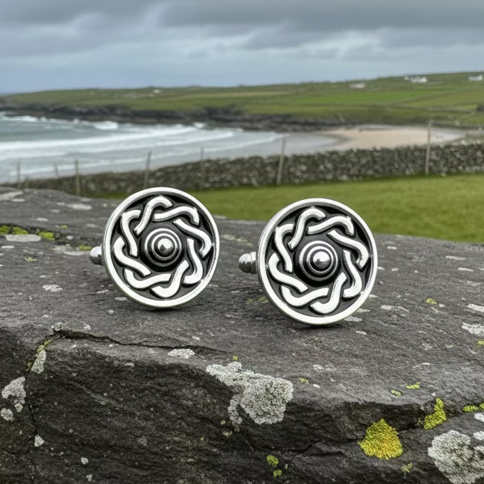 Celtic Shield Cufflinks for Men in pewter