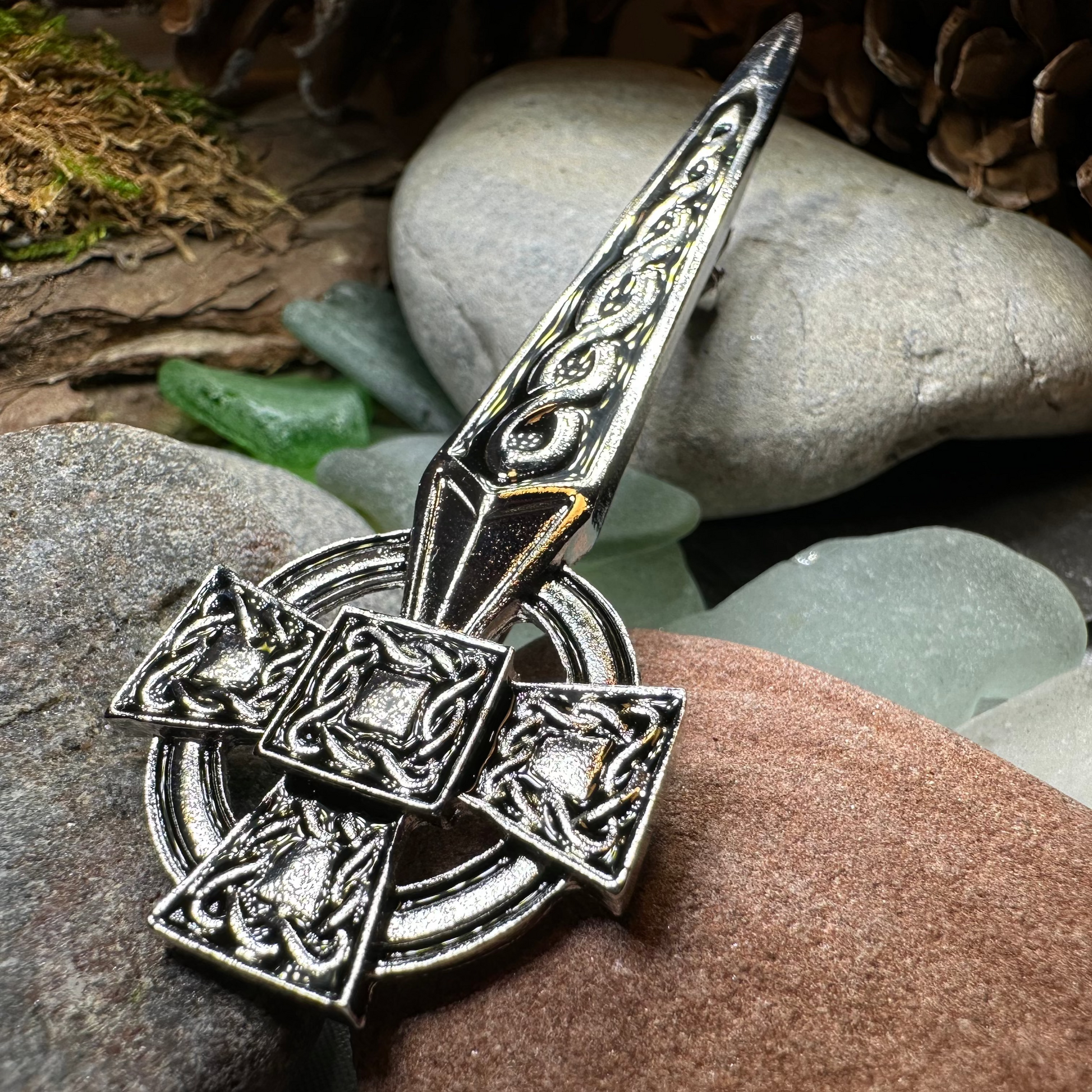 Classic Celtic Cross Kilt Pin — view 7