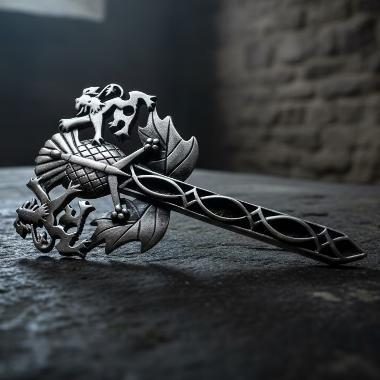 Rampant Lion Sword Kilt Pin in Pewter — view 4