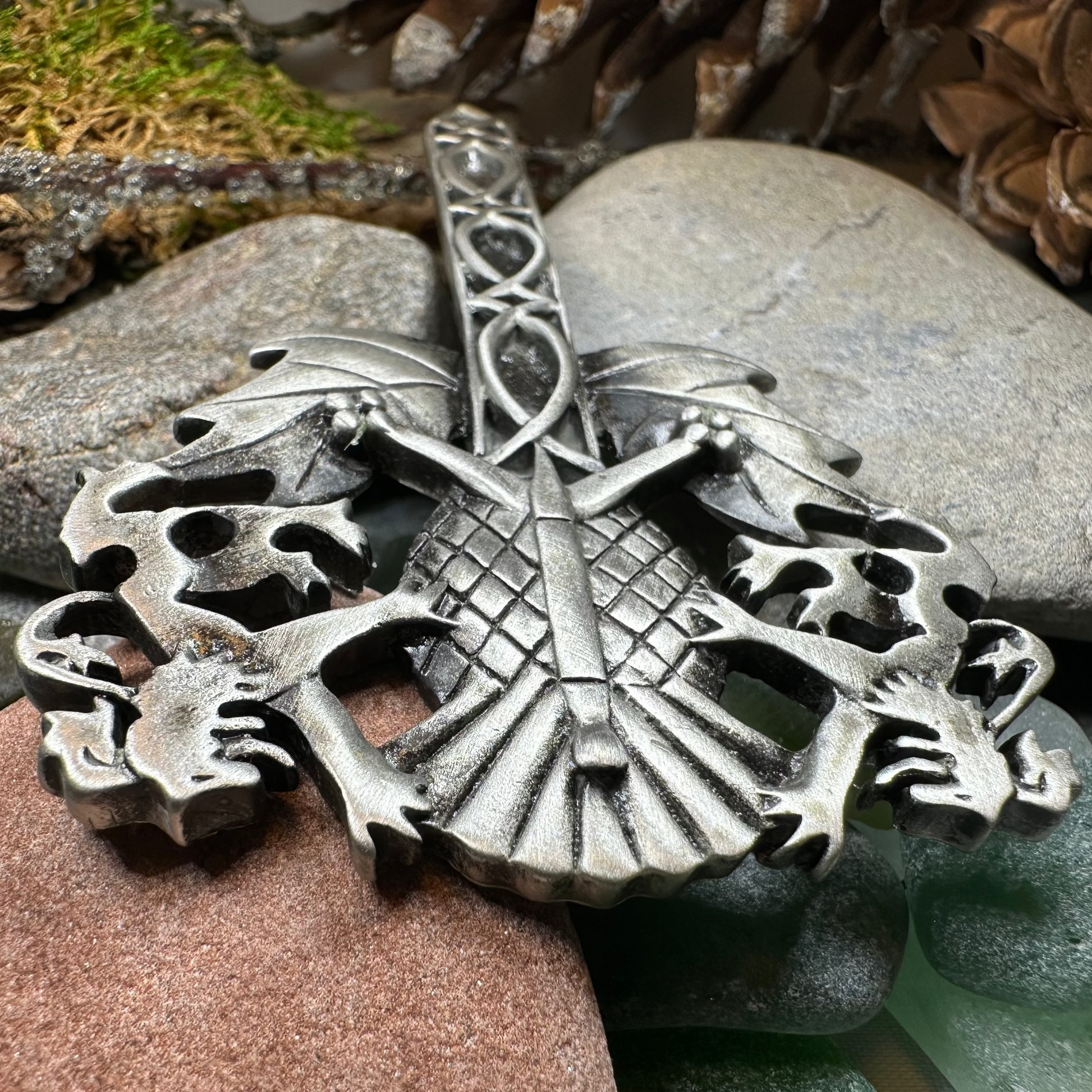 Rampant Lion Sword Kilt Pin in Pewter — view 3