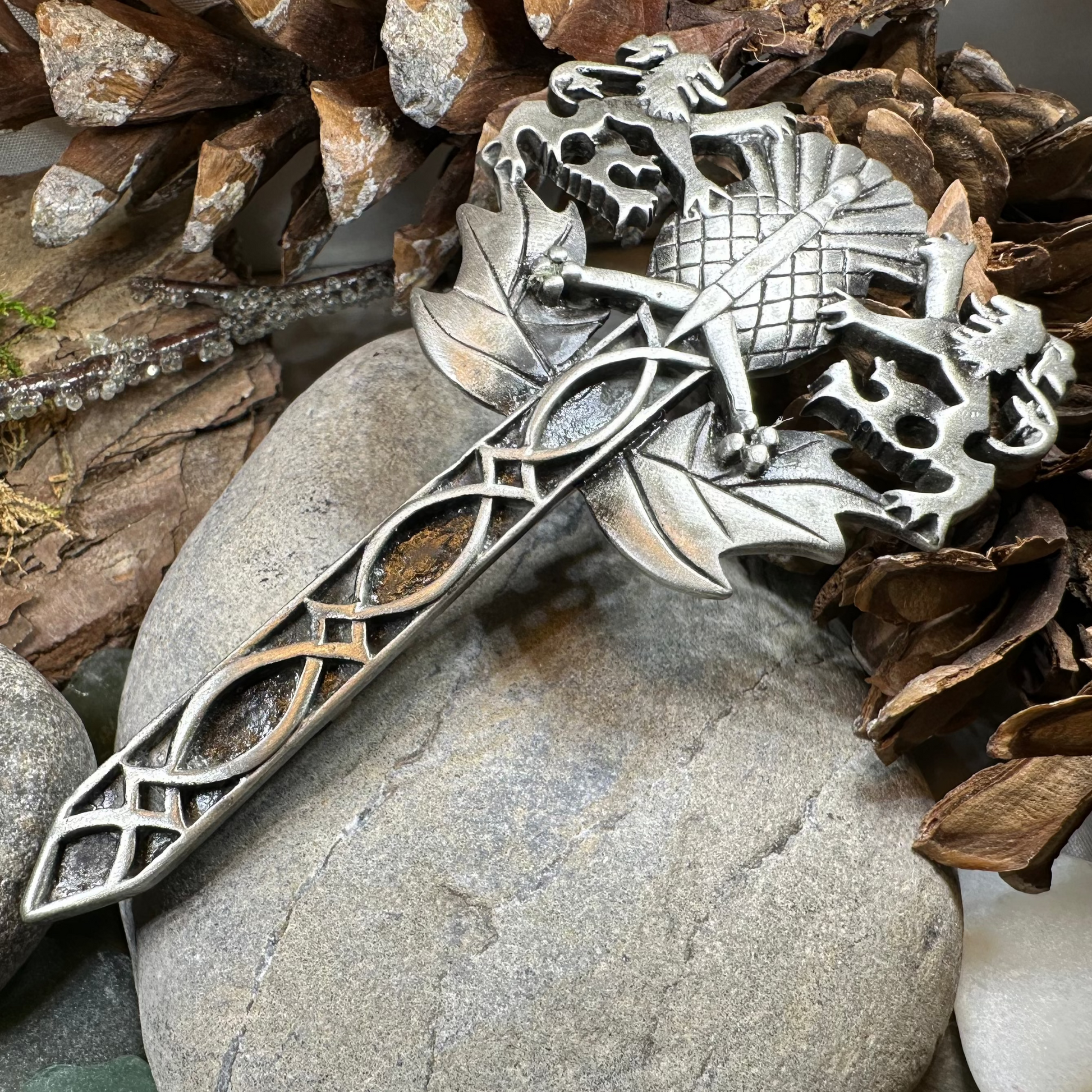 Rampant Lion Sword Kilt Pin in Pewter — view 2