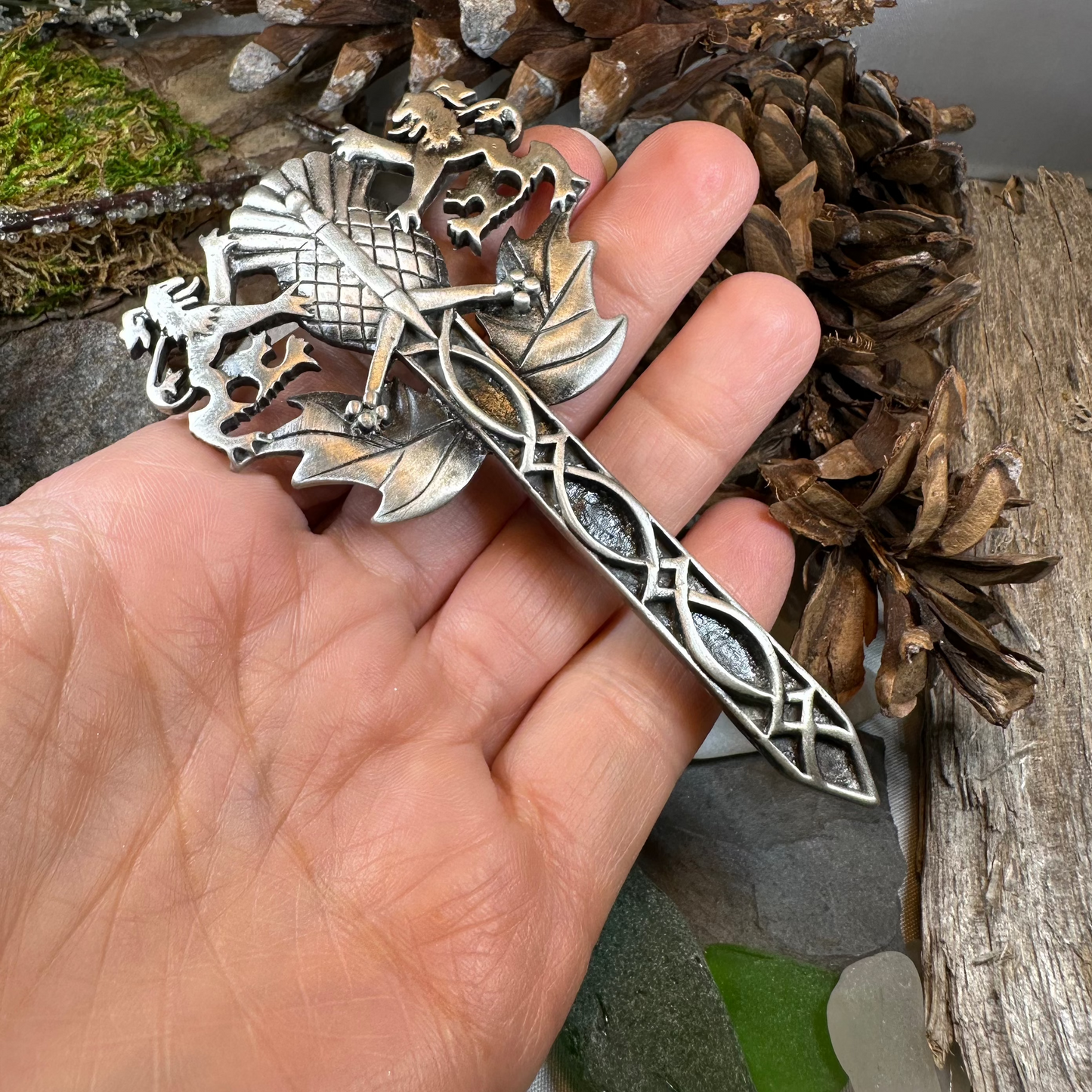 Rampant Lion Sword Kilt Pin in Pewter — view 7