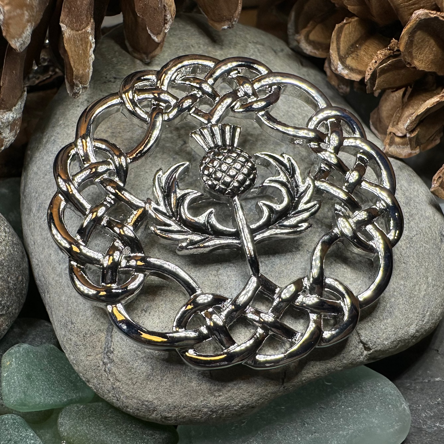 Scottish Thistle Brooch with Celtic Knotwork — view 3