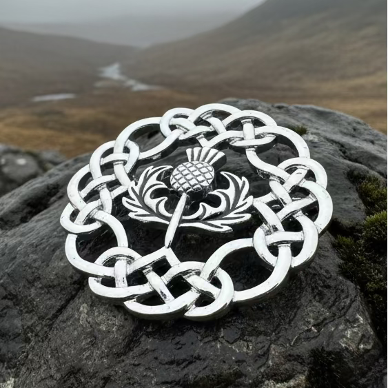 Scottish Thistle Brooch with Celtic Knotwork