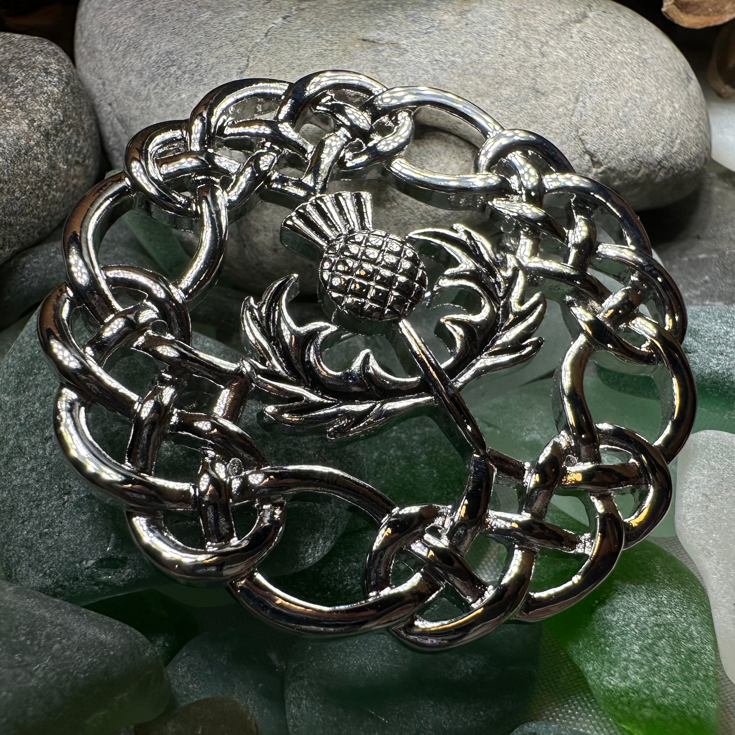 Scottish Thistle Brooch with Celtic Knotwork — view 7