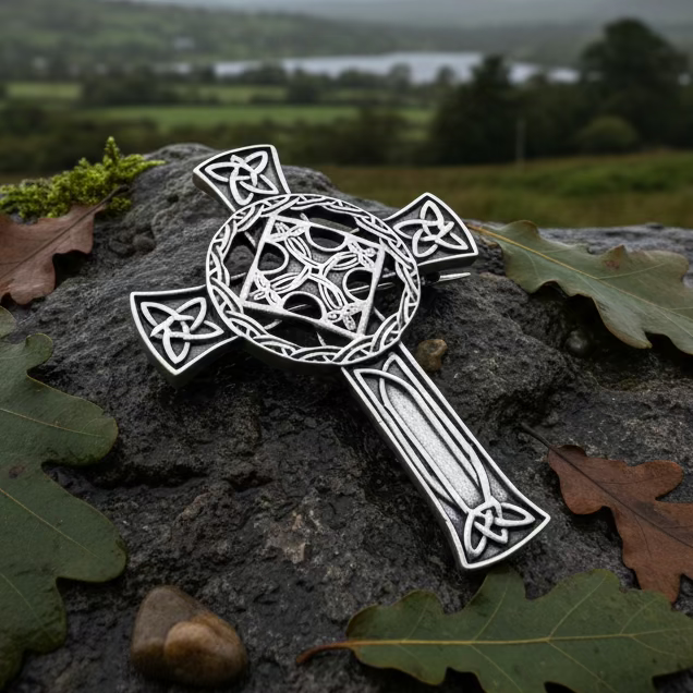 Antique Celtic Cross Brooch in Pewter